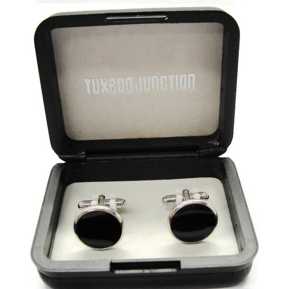 Tuxedo Junction Round Cufflinks Black & Silver Tone New IOB - Picture 2 of 10